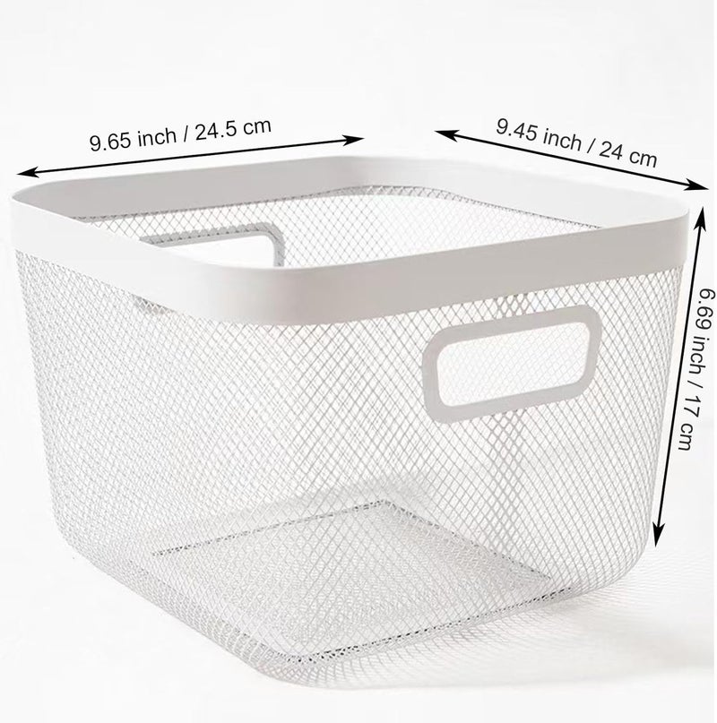 AJIODA Metal Mesh Steel Baskets, Household Wire Storage Organizer Bin Garden Harvest Basket Multi-functional Fruit Baskets with Handles for Kitchen Bathroom Picnic Shopping Decor Cabinet Home, White - Image 2